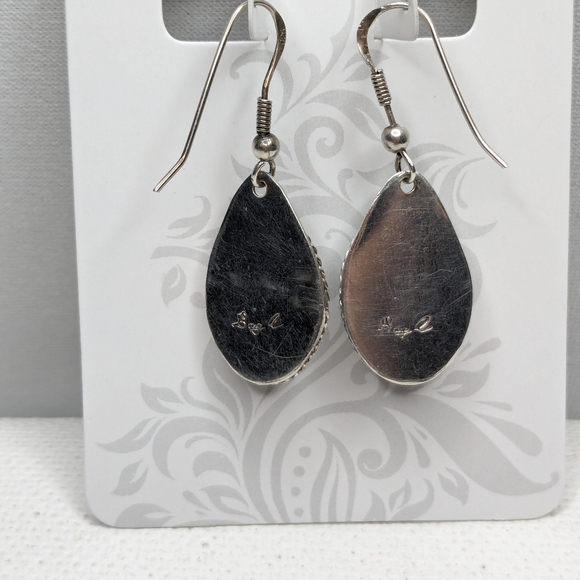 925 Sterling Silver Turquoise Earrings Drop Dangled Artist signed K-1 - Picture 4 of 12